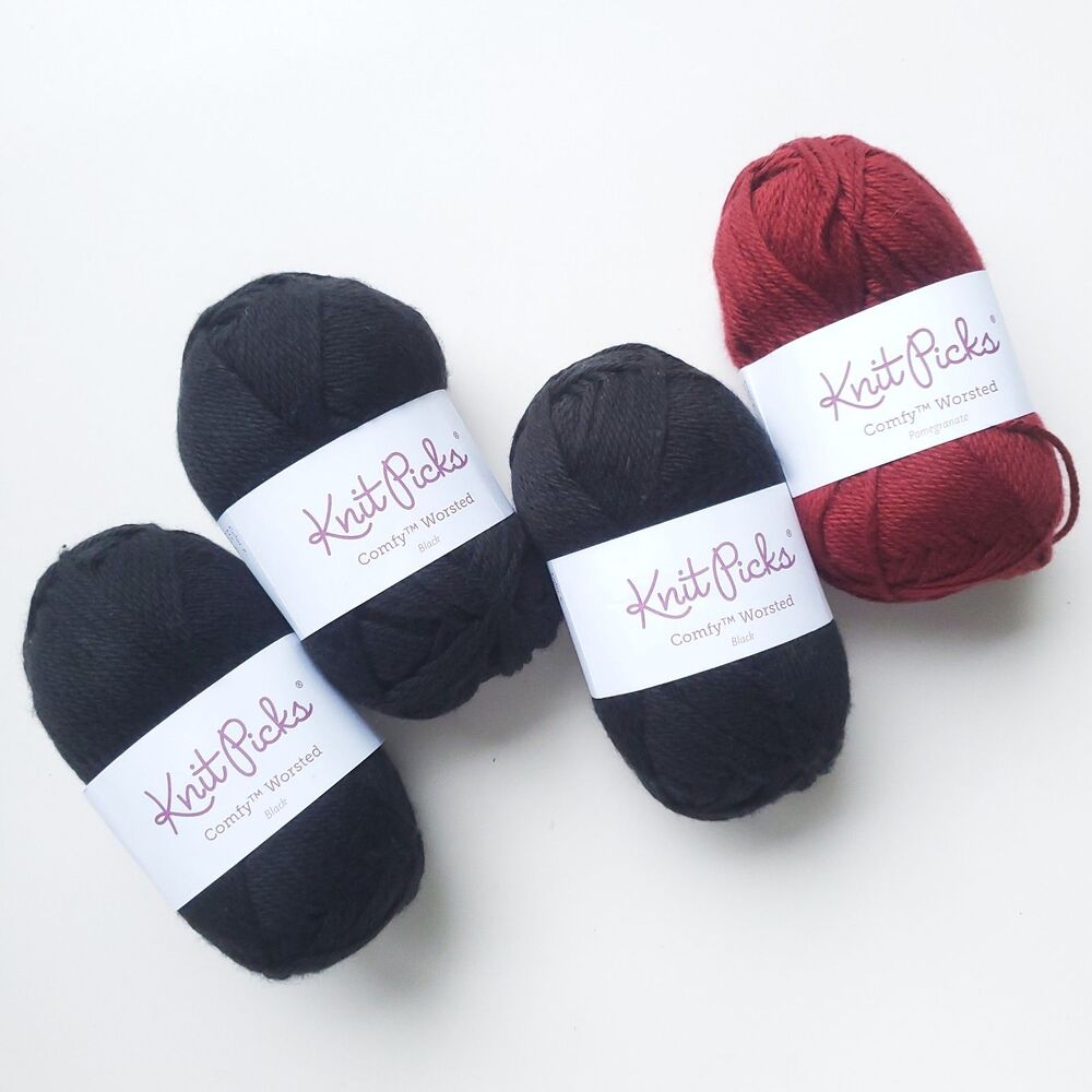 Knit Picks Comfy Yarn Pima Cotton Blend Lot 4 50g Skeins 3 Black 1 Pomegranate